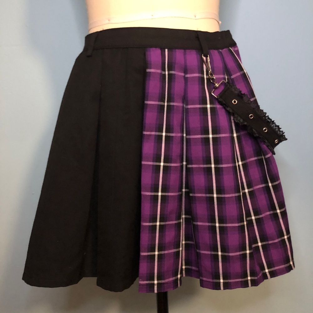Purple Plaid Punk Pleated Goth Jirai Kei Skirt Kilt Japan Alt Fashion Hot Topic
